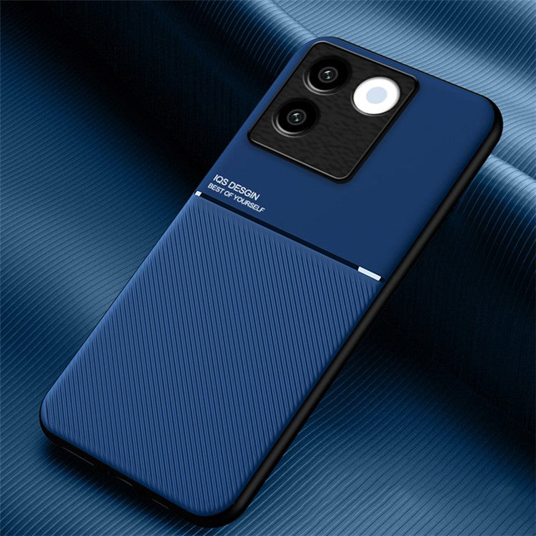 Lines Imprinted Phone Cover for vivo S17e 5G , Magnetic Car Mount Leather+TPU Cell Phone Case - Blue