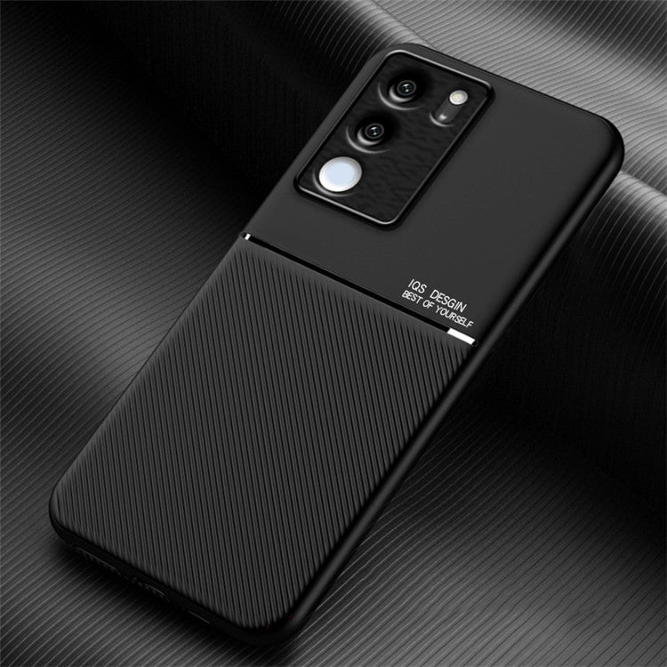 Lines Imprinted Leather+TPU Case for vivo S17 5G / S17 Pro 5G , Magnetic Holder Metal Sheet Phone Cover - Black