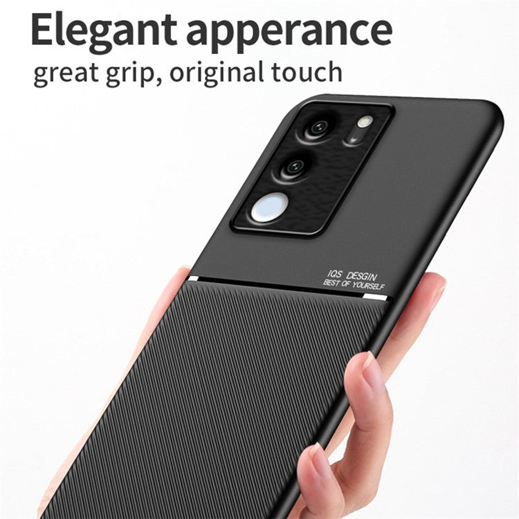 Lines Imprinted Leather+TPU Case for vivo S17 5G / S17 Pro 5G , Magnetic Holder Metal Sheet Phone Cover - Black