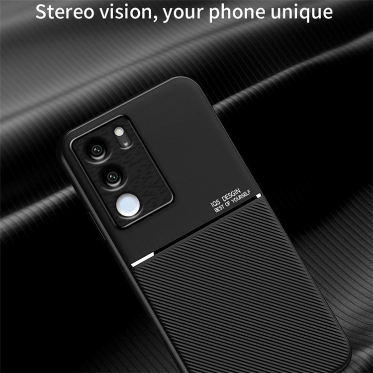 Lines Imprinted Leather+TPU Case for vivo S17 5G / S17 Pro 5G , Magnetic Holder Metal Sheet Phone Cover - Black