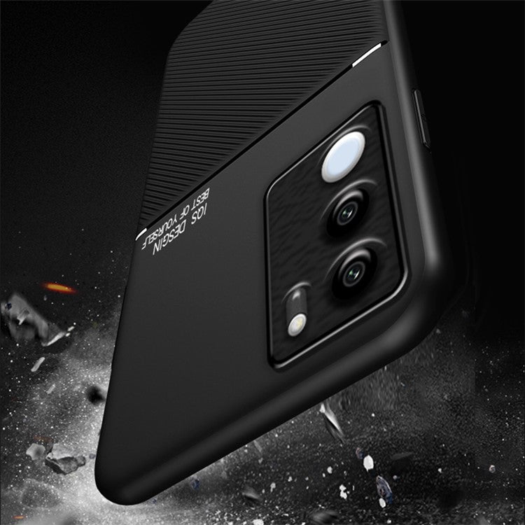 Lines Imprinted Leather+TPU Case for vivo S17 5G / S17 Pro 5G , Magnetic Holder Metal Sheet Phone Cover - Black