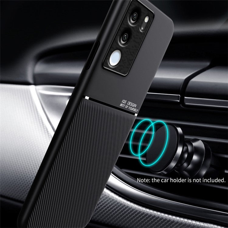 Lines Imprinted Leather+TPU Case for vivo S17 5G / S17 Pro 5G , Magnetic Holder Metal Sheet Phone Cover - Black