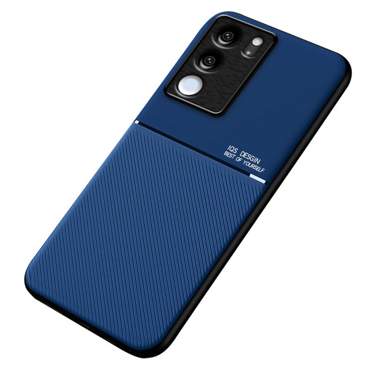 Lines Imprinted Leather+TPU Case for vivo S17 5G / S17 Pro 5G , Magnetic Holder Metal Sheet Phone Cover - Blue