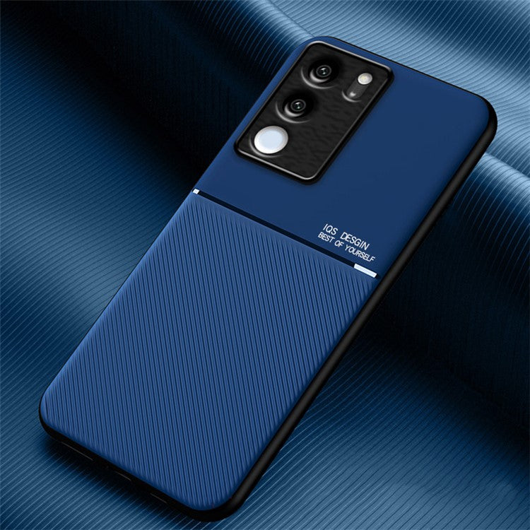 Lines Imprinted Leather+TPU Case for vivo S17 5G / S17 Pro 5G , Magnetic Holder Metal Sheet Phone Cover - Blue