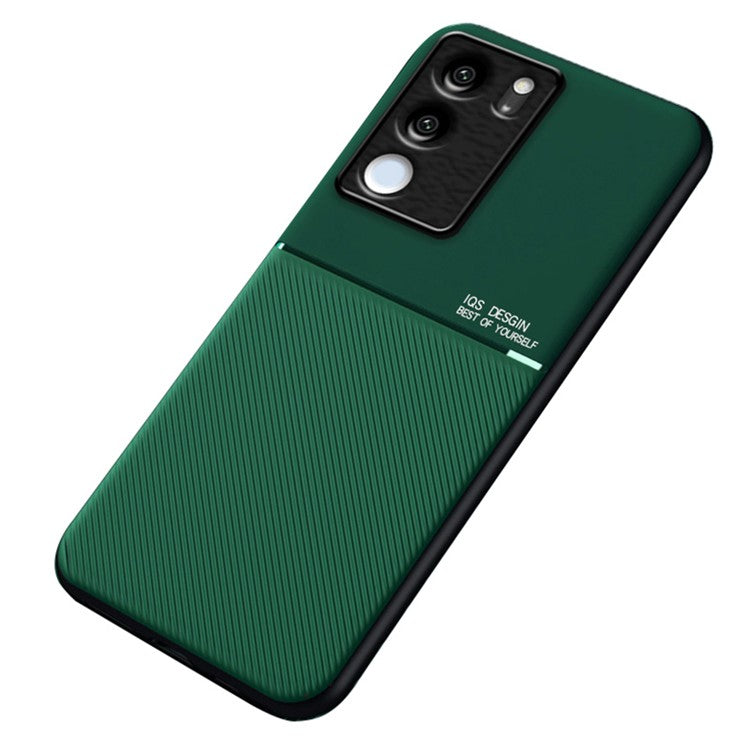 Lines Imprinted Leather+TPU Case for vivo S17 5G / S17 Pro 5G , Magnetic Holder Metal Sheet Phone Cover - Green