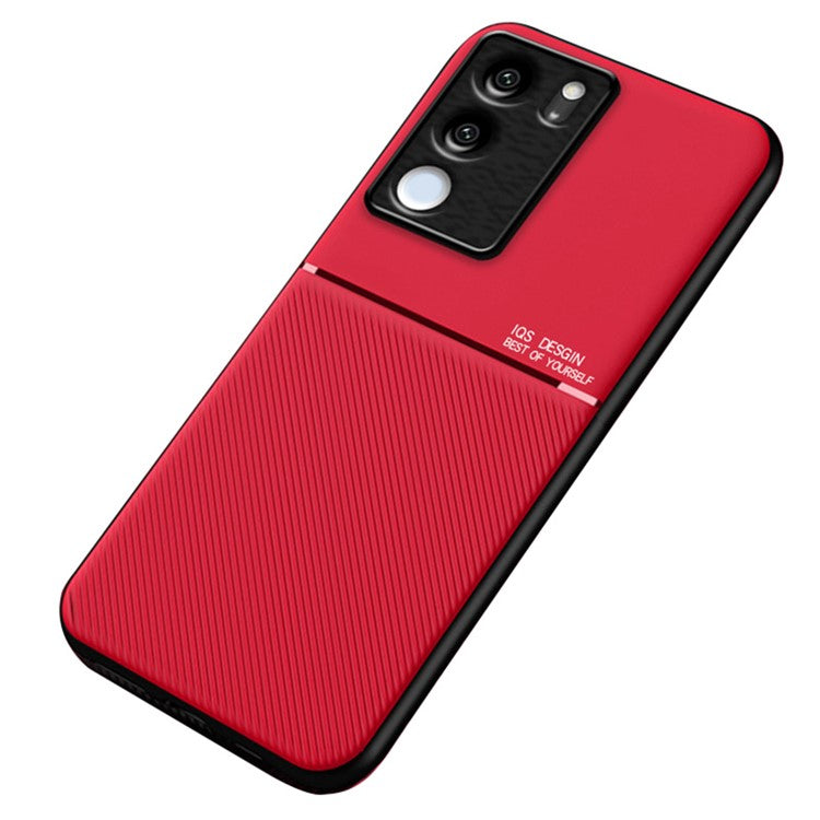 Lines Imprinted Leather+TPU Case for vivo S17 5G / S17 Pro 5G , Magnetic Holder Metal Sheet Phone Cover - Red