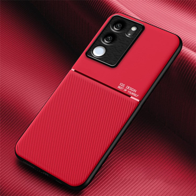 Lines Imprinted Leather+TPU Case for vivo S17 5G / S17 Pro 5G , Magnetic Holder Metal Sheet Phone Cover - Red