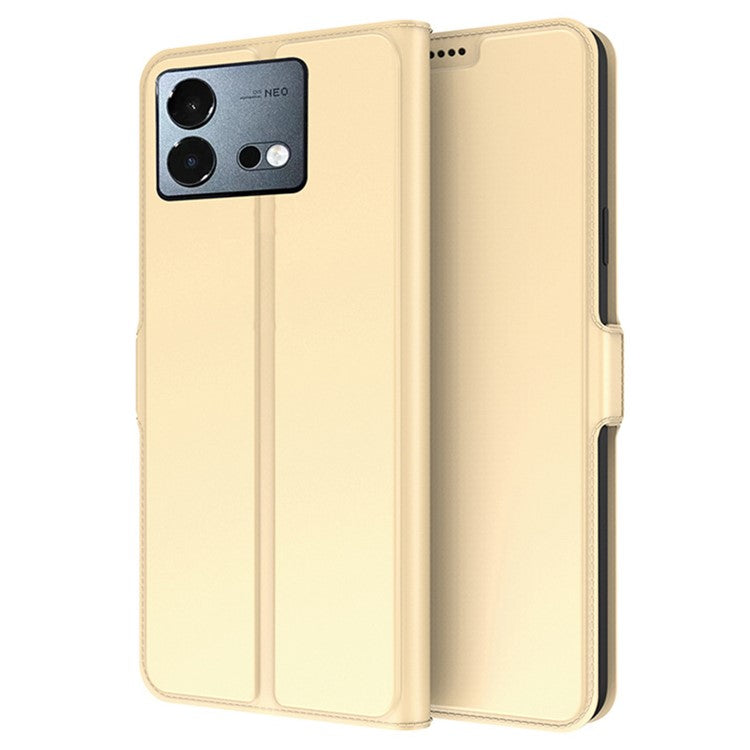 For vivo iQOO Neo8 5G Dustproof Card Holder PU Leather Stand Cover Full Protection Phone Case - Gold