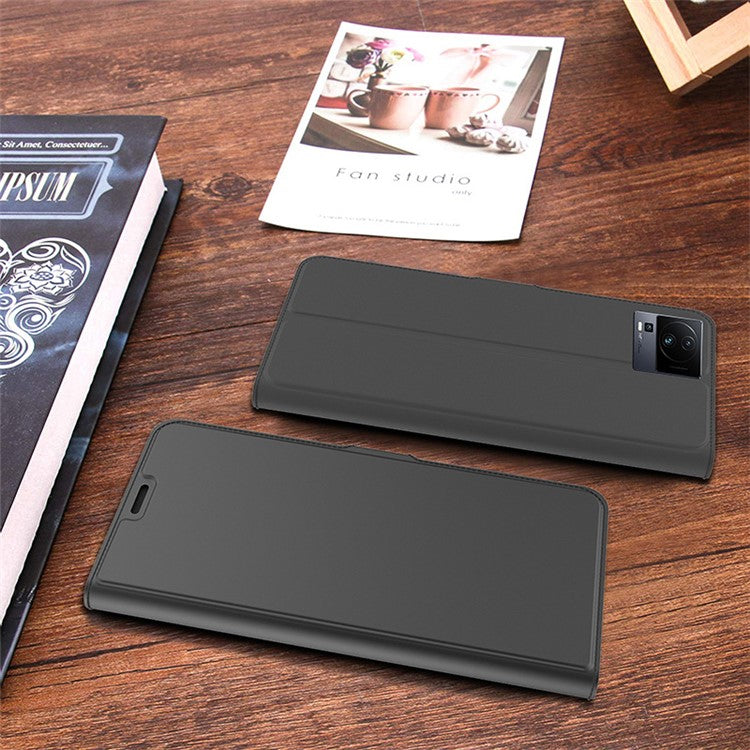 Card Holder PU Leather Stand Cover for vivo iQOO Neo7 5G , Drop Protection Phone Case - Black