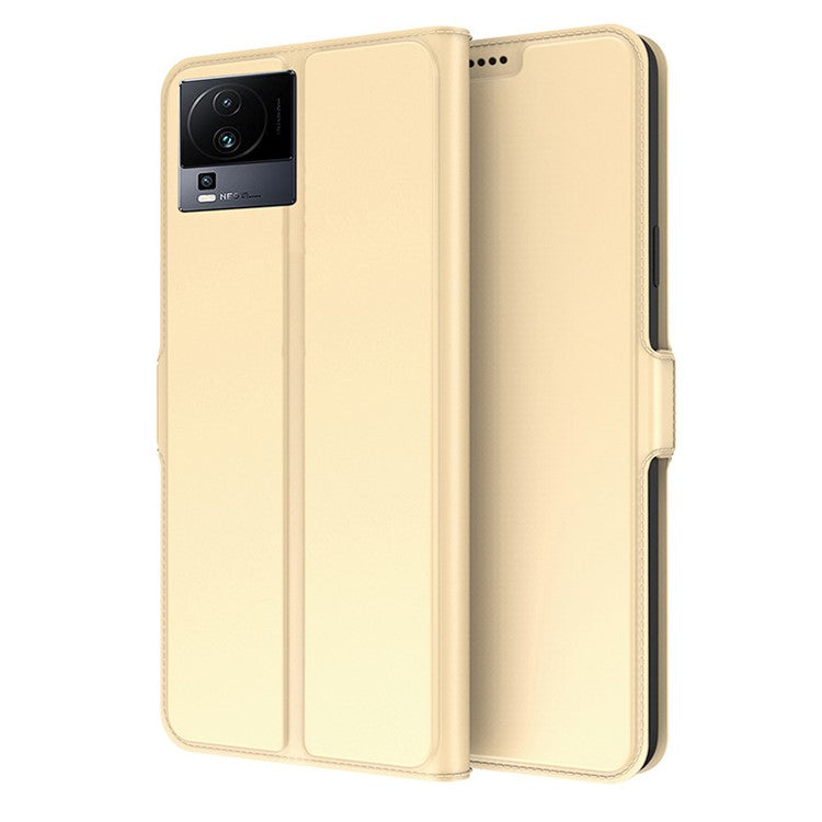 Card Holder PU Leather Stand Cover for vivo iQOO Neo7 5G , Drop Protection Phone Case - Gold