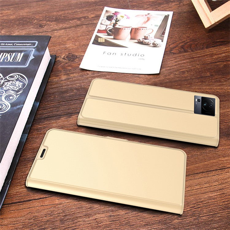 Card Holder PU Leather Stand Cover for vivo iQOO Neo7 5G , Drop Protection Phone Case - Gold