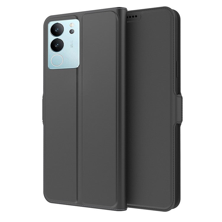 For vivo S17 Pro 5G Anti-Scratch PU Leather Stand Cover Card Holder Drop Protection Phone Case Shell - Black