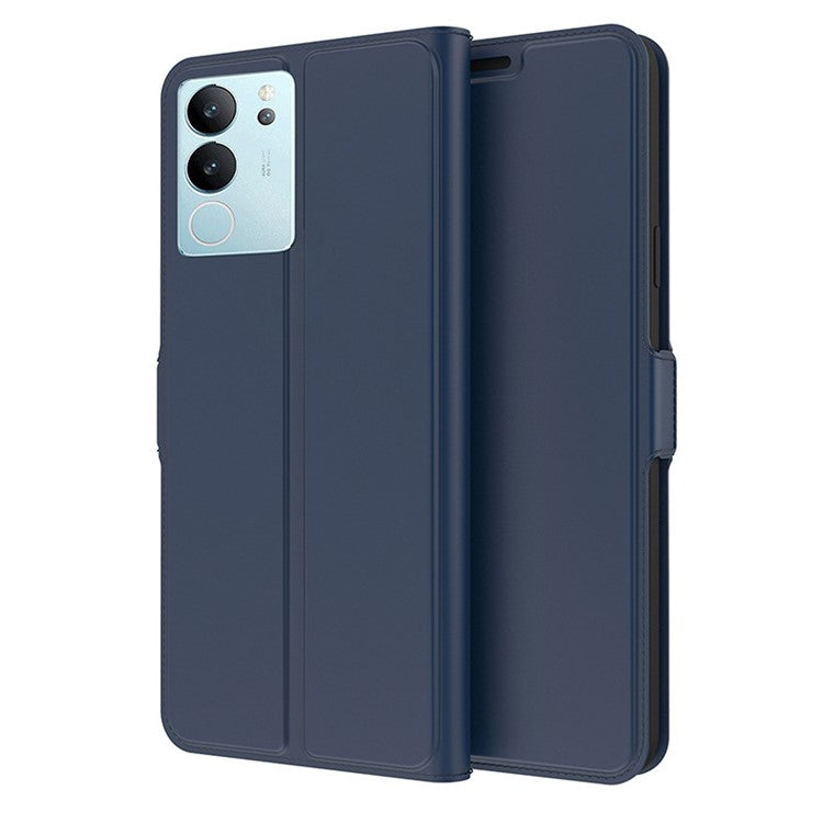 For vivo S17 Pro 5G Anti-Scratch PU Leather Stand Cover Card Holder Drop Protection Phone Case Shell - Blue