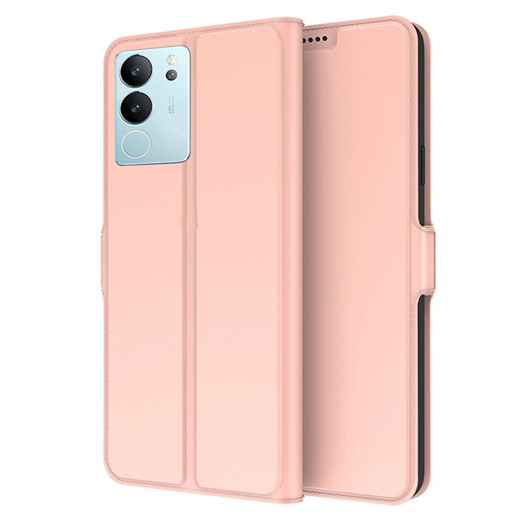 For vivo S17 Pro 5G Anti-Scratch PU Leather Stand Cover Card Holder Drop Protection Phone Case Shell - Rose Gold