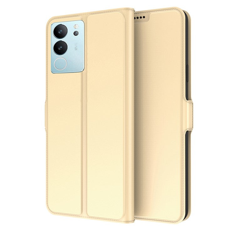 For vivo S17 Pro 5G Anti-Scratch PU Leather Stand Cover Card Holder Drop Protection Phone Case Shell - Gold