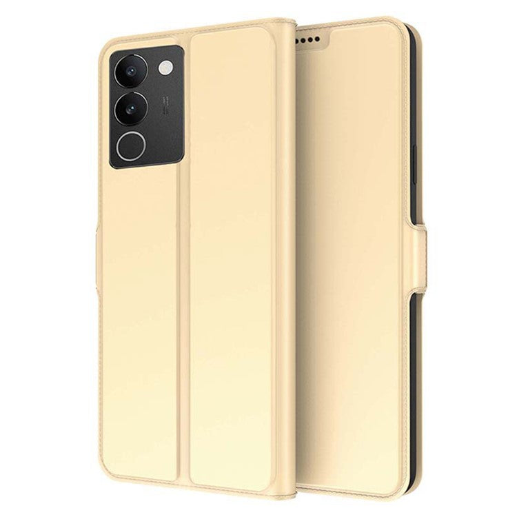 For vivo S17t 5G Stand Phone Cover Magnetic PU Leather Case Card Slot Phone Shell - Gold