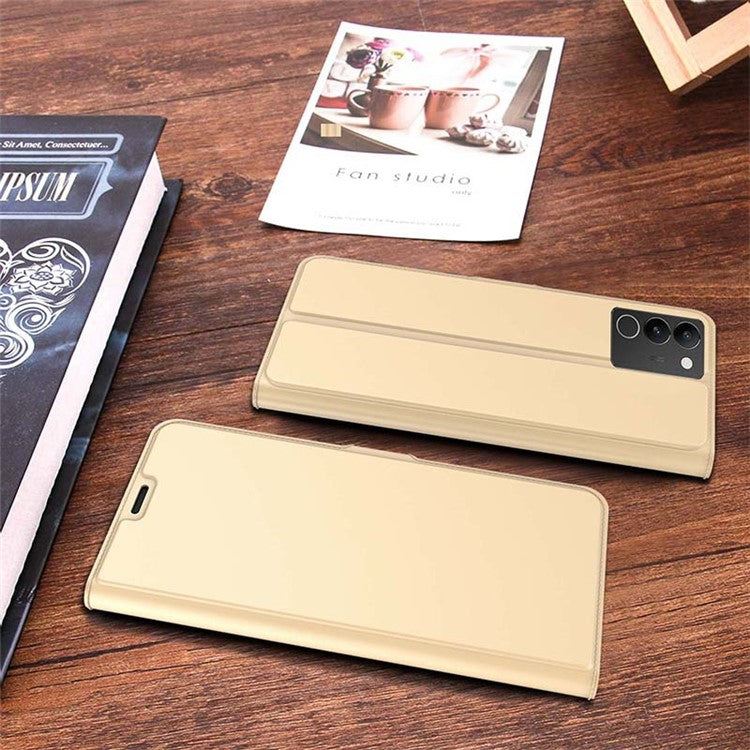 For vivo S17t 5G Stand Phone Cover Magnetic PU Leather Case Card Slot Phone Shell - Gold