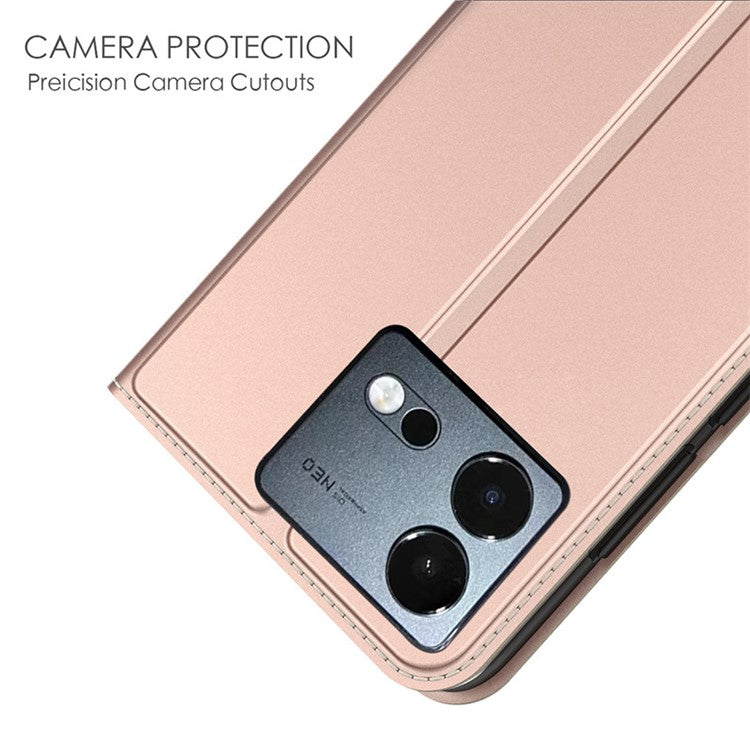 For vivo iQOO Neo8 5G Flip Phone Cover Full Protection Phone Case Card Storage Slot PU Leather Stand Shell - Rose Gold