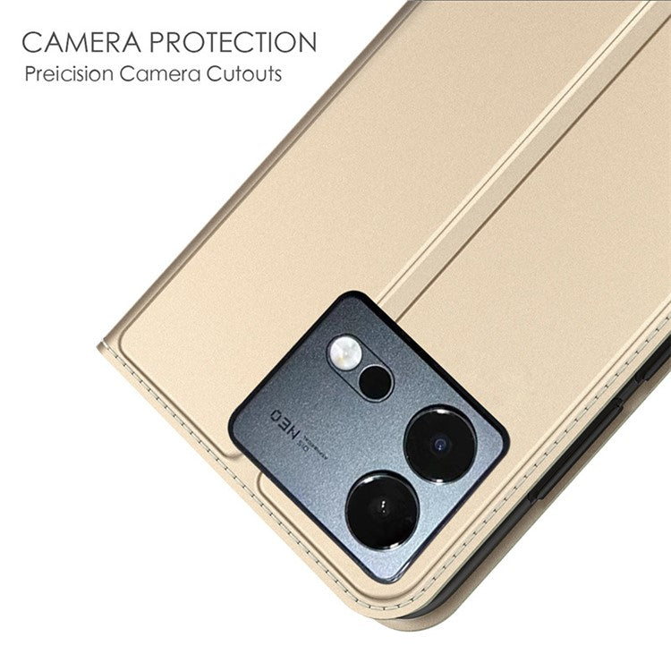 For vivo iQOO Neo8 5G Flip Phone Cover Full Protection Phone Case Card Storage Slot PU Leather Stand Shell - Gold