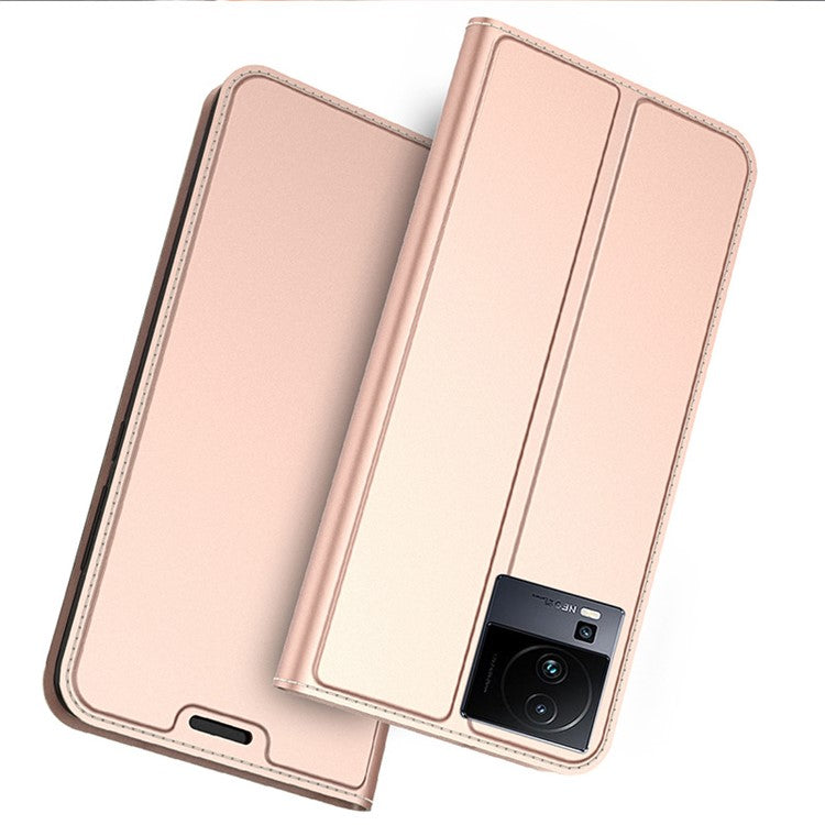 For vivo iQOO Neo7 5G Flip Phone Cover Card Slot Full Protection Phone Case PU Leather Stand Shell - Rose Gold