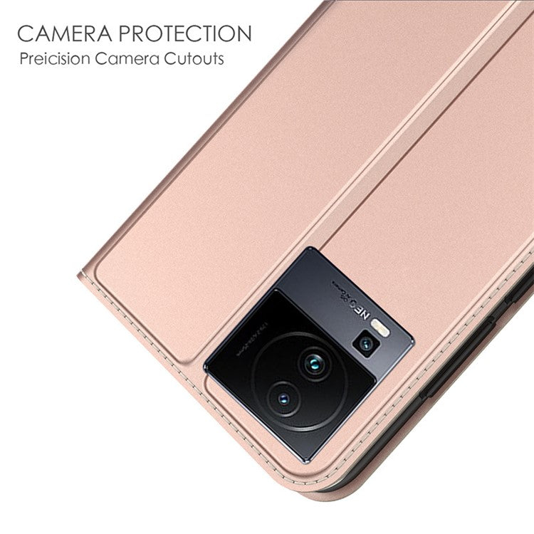 For vivo iQOO Neo7 5G Flip Phone Cover Card Slot Full Protection Phone Case PU Leather Stand Shell - Rose Gold