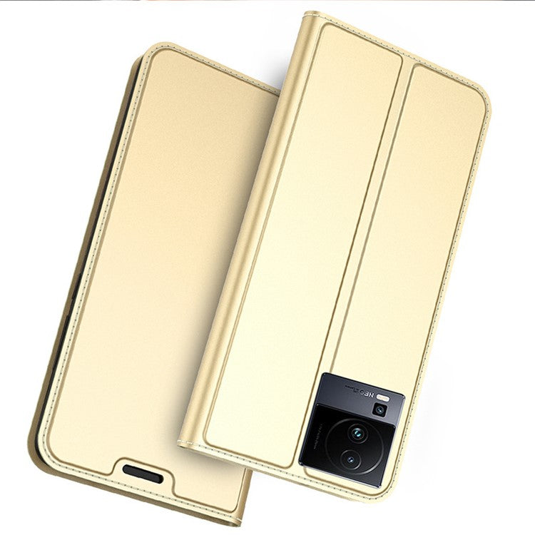 For vivo iQOO Neo7 5G Flip Phone Cover Card Slot Full Protection Phone Case PU Leather Stand Shell - Gold