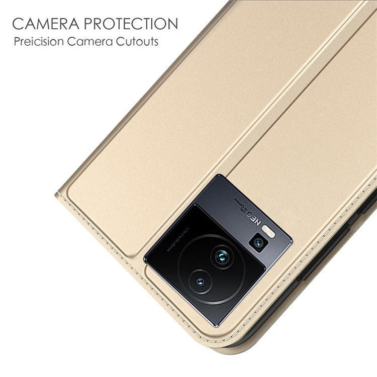 For vivo iQOO Neo7 5G Flip Phone Cover Card Slot Full Protection Phone Case PU Leather Stand Shell - Gold