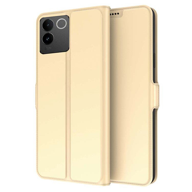 For vivo S17e 5G Card Holder PU Leather Stand Cover Shockproof Phone Shell - Gold