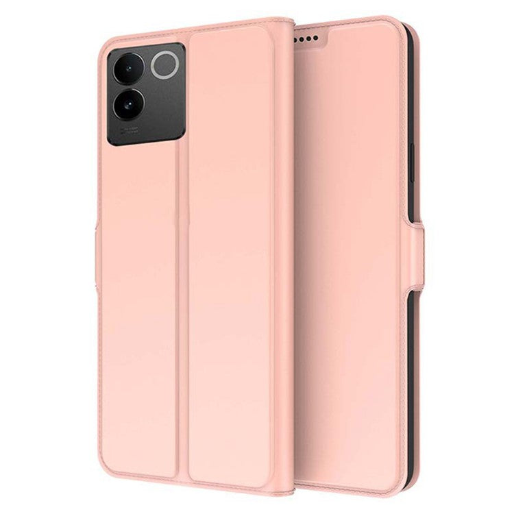 For vivo S17e 5G Card Holder PU Leather Stand Cover Shockproof Phone Shell - Rose Gold