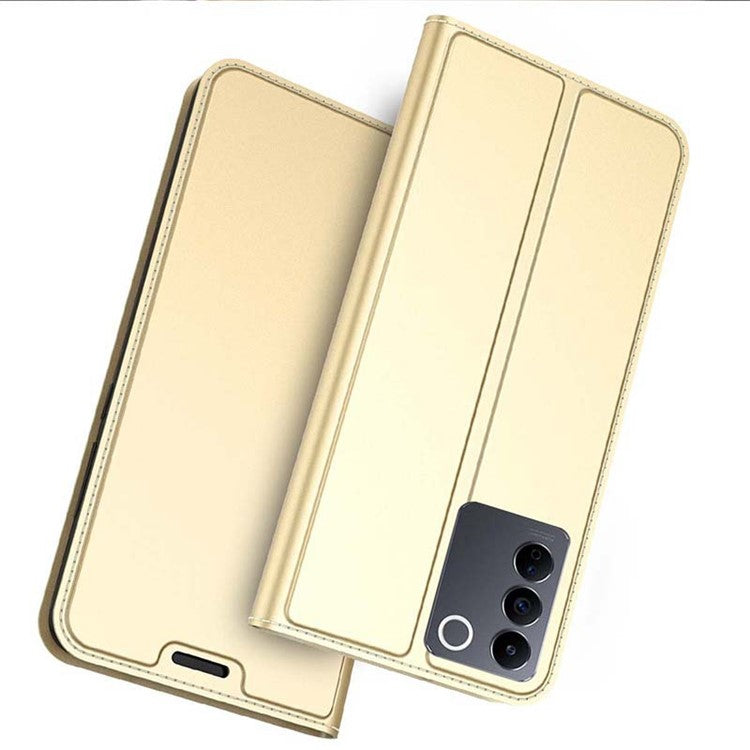 For vivo V27e 5G Phone Cover Card Storage Slot PU Leather Stand Anti-Fingerprint Flip Phone Case - Gold