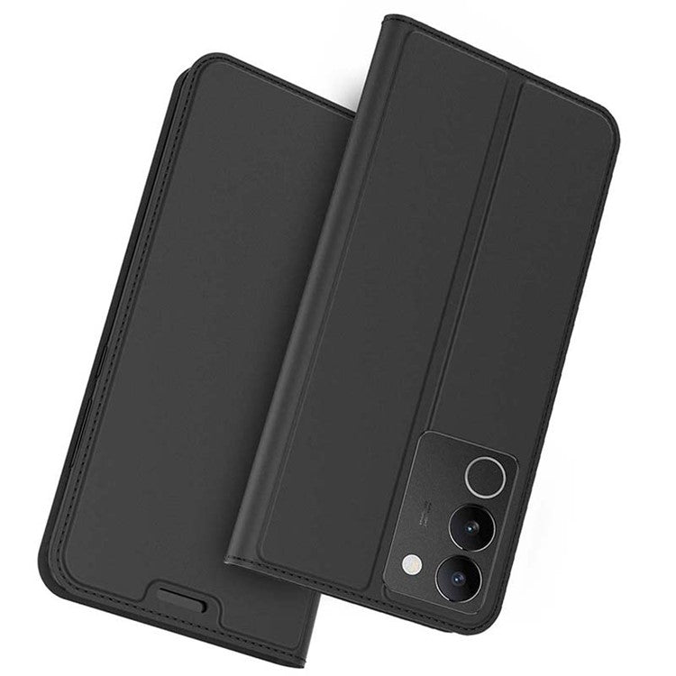 Card Slot Phone Case for vivo S17t 5G , Flip Design PU Leather Stand Shell Shockproof Cover - Black