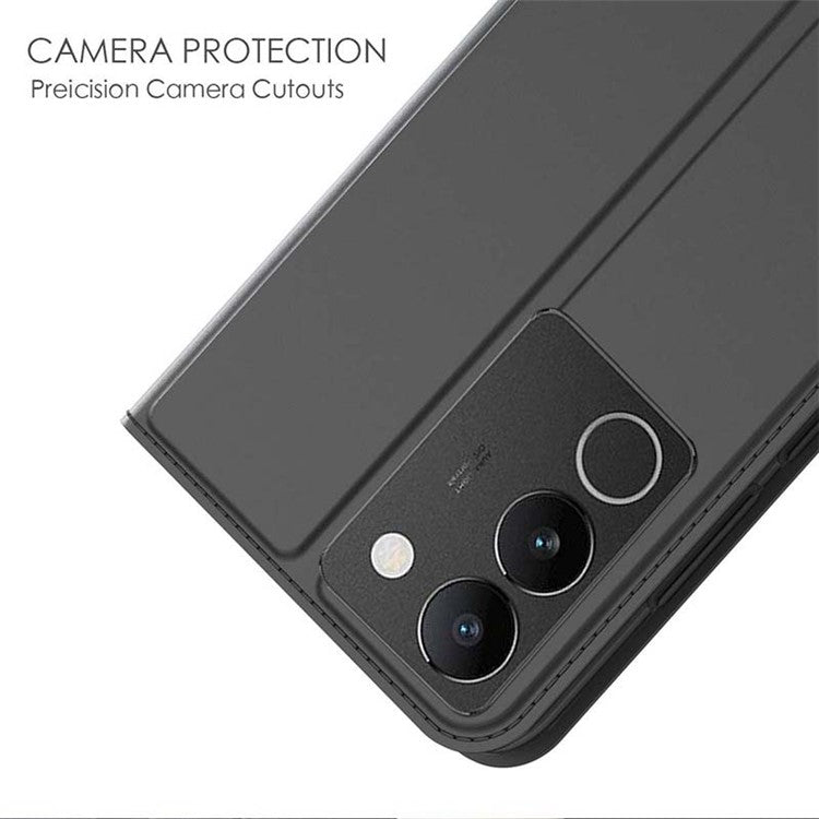 Card Slot Phone Case for vivo S17t 5G , Flip Design PU Leather Stand Shell Shockproof Cover - Black