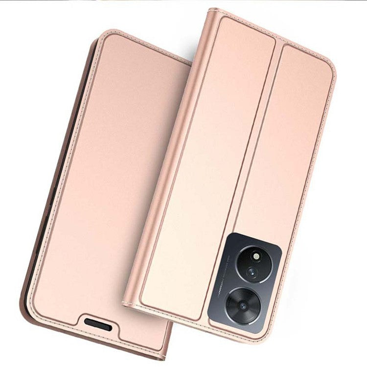 Card Slot Phone Case for vivo S17t 5G , Flip Design PU Leather Stand Shell Shockproof Cover - Rose Gold