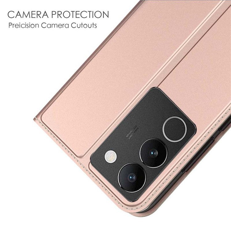 Card Slot Phone Case for vivo S17t 5G , Flip Design PU Leather Stand Shell Shockproof Cover - Rose Gold