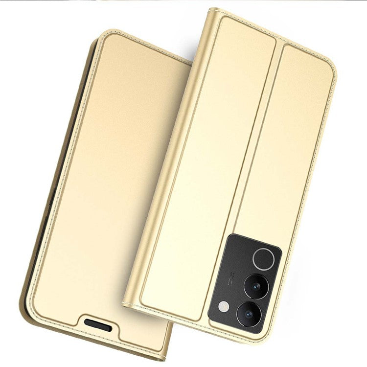 Card Slot Phone Case for vivo S17t 5G , Flip Design PU Leather Stand Shell Shockproof Cover - Gold