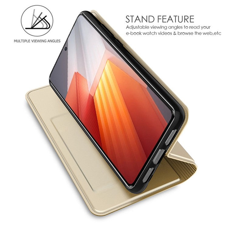 Card Slot Phone Case for vivo S17t 5G , Flip Design PU Leather Stand Shell Shockproof Cover - Gold