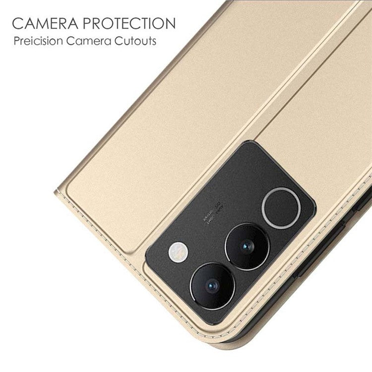 Card Slot Phone Case for vivo S17t 5G , Flip Design PU Leather Stand Shell Shockproof Cover - Gold