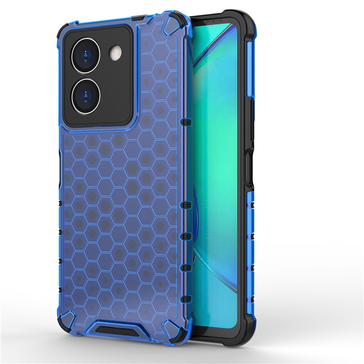 For vivo Y36 4G (Global) Honeycomb Texture Phone Case TPU+PC Anti-scratch Back Cover - Blue