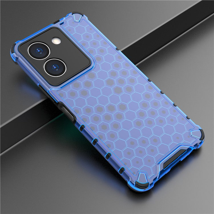 For vivo Y36 4G (Global) Honeycomb Texture Phone Case TPU+PC Anti-scratch Back Cover - Blue