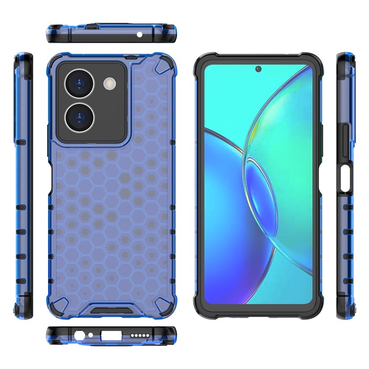 For vivo Y36 4G (Global) Honeycomb Texture Phone Case TPU+PC Anti-scratch Back Cover - Blue