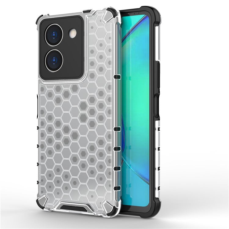 For vivo Y36 4G (Global) Honeycomb Texture Phone Case TPU+PC Anti-scratch Back Cover - Grey