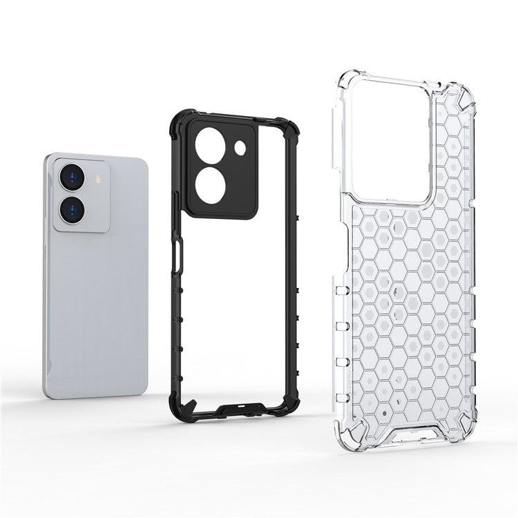 For vivo Y36 4G (Global) Honeycomb Texture Phone Case TPU+PC Anti-scratch Back Cover - Grey