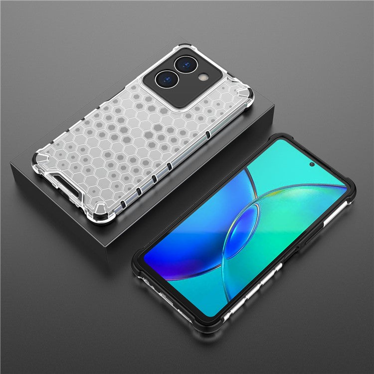 For vivo Y36 4G (Global) Honeycomb Texture Phone Case TPU+PC Anti-scratch Back Cover - Grey