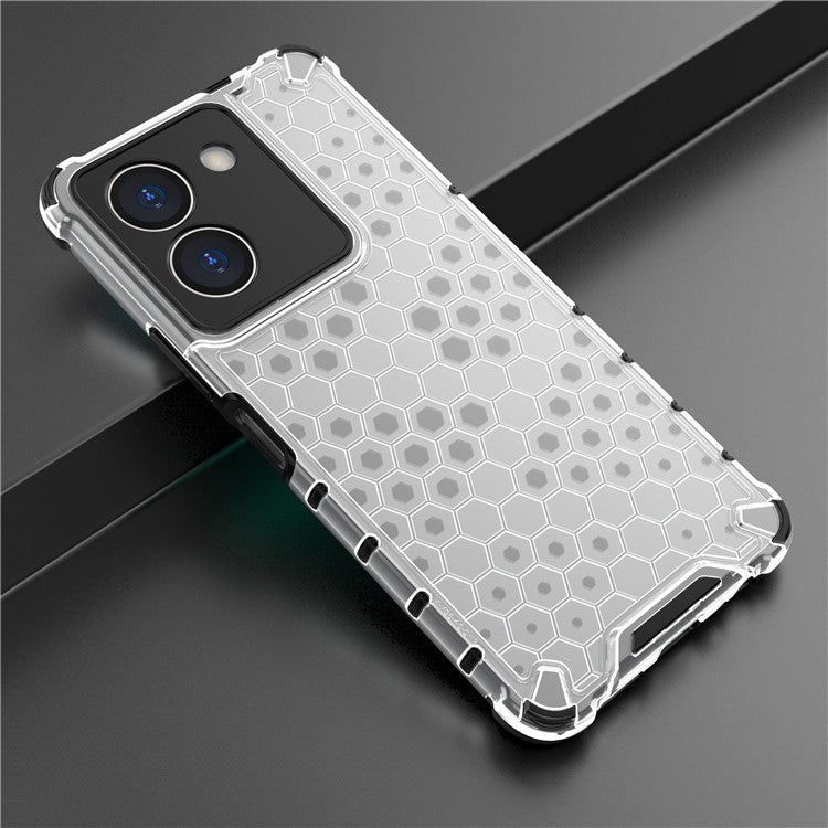 For vivo Y36 4G (Global) Honeycomb Texture Phone Case TPU+PC Anti-scratch Back Cover - Grey