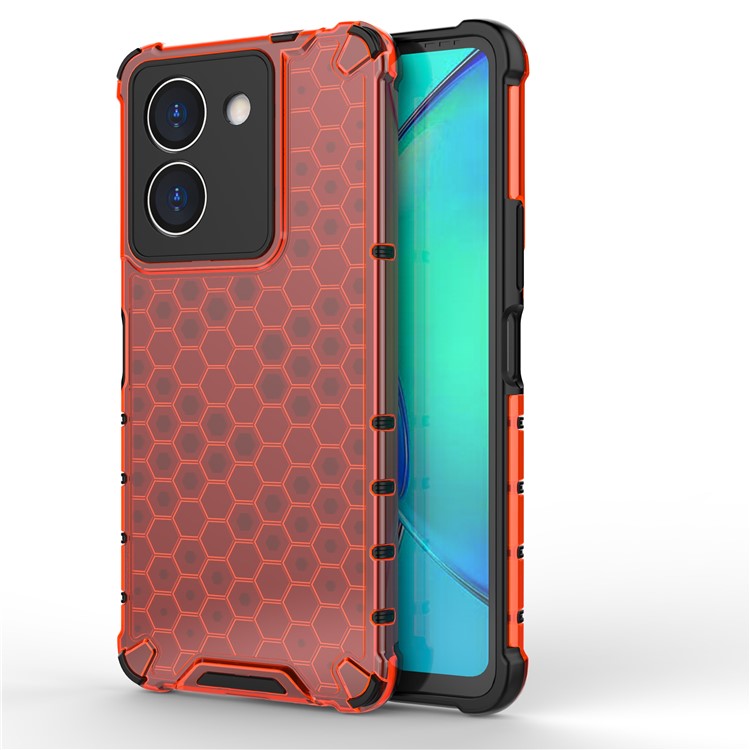 For vivo Y36 4G (Global) Honeycomb Texture Phone Case TPU+PC Anti-scratch Back Cover - Red