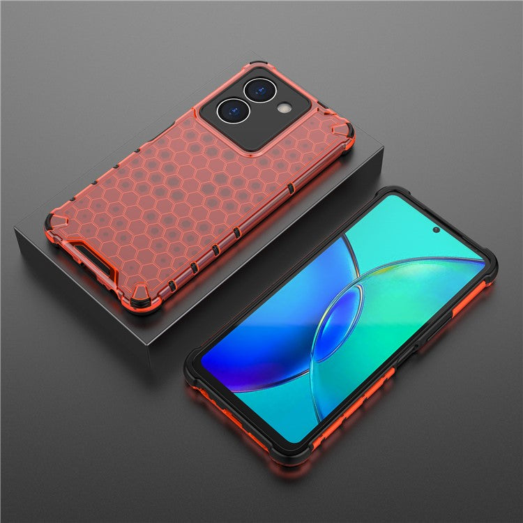 For vivo Y36 4G (Global) Honeycomb Texture Phone Case TPU+PC Anti-scratch Back Cover - Red