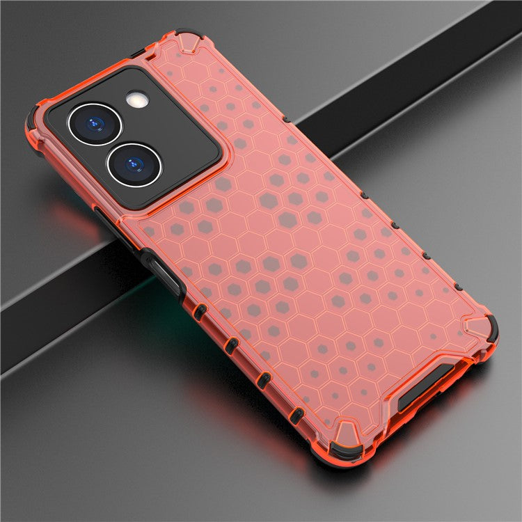 For vivo Y36 4G (Global) Honeycomb Texture Phone Case TPU+PC Anti-scratch Back Cover - Red