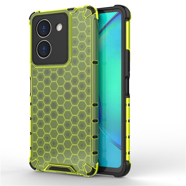 For vivo Y36 4G (Global) Honeycomb Texture Phone Case TPU+PC Anti-scratch Back Cover - Green