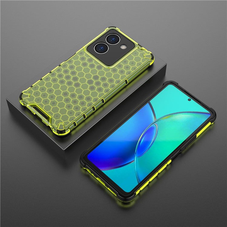 For vivo Y36 4G (Global) Honeycomb Texture Phone Case TPU+PC Anti-scratch Back Cover - Green