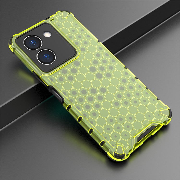 For vivo Y36 4G (Global) Honeycomb Texture Phone Case TPU+PC Anti-scratch Back Cover - Green